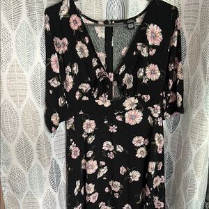 Rue21 Black Dress Top with Pink Floral Tie-Front